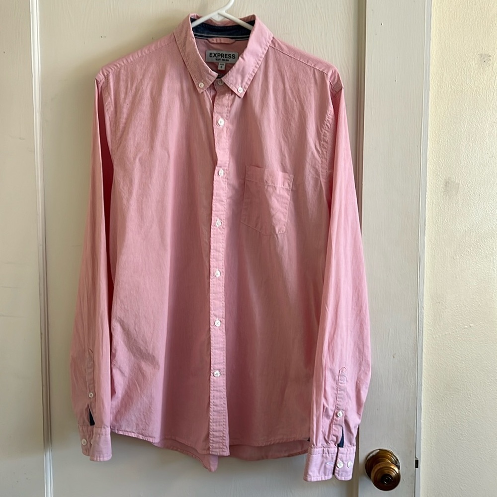 Express Large Mens button down shirt with pink and white stripes